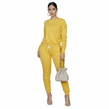 High Elastic Ruched Long Sleeve Tops and Pants Sports Set