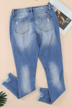 Fashion Blue High Rise Button Front Frayed Ankle Skinny Jeans