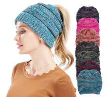 Mixed color knitted wool hat ladies do not label CC horsetail hat