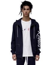 Konus Men's Mock Neck Zip Up Hoodie with Zipper Pockets In Navy