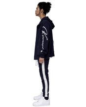 Konus Men's Mock Neck Zip Up Hoodie with Zipper Pockets In Navy