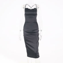 Neon Satin Lace Up Summer Women Bodycon Long Midi Dress