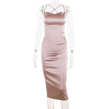 Neon Satin Lace Up Summer Women Bodycon Long Midi Dress