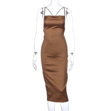 Neon Satin Lace Up Summer Women Bodycon Long Midi Dress