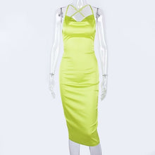 Neon Satin Lace Up Summer Women Bodycon Long Midi Dress
