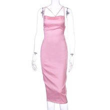 Neon Satin Lace Up Summer Women Bodycon Long Midi Dress