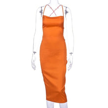 Neon Satin Lace Up Summer Women Bodycon Long Midi Dress