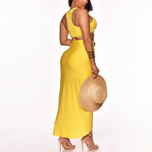 Solid Sexy Tank Crop Top & Slit Ruched Boho Style Asymmetric Maxi