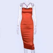 Neon Satin Lace Up Summer Women Bodycon Long Midi Dress
