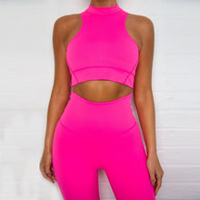 Elastic leggings two 2 pieces neon pink set