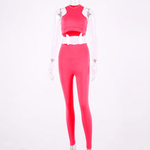 Elastic leggings two 2 pieces neon pink set