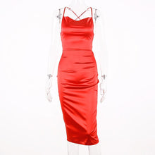 Neon Satin Lace Up Summer Women Bodycon Long Midi Dress