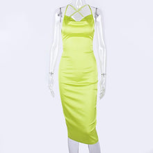 Neon Satin Lace Up Summer Women Bodycon Long Midi Dress