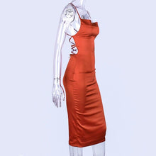 Neon Satin Lace Up Summer Women Bodycon Long Midi Dress