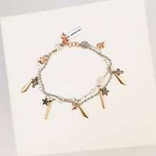 Gold Spikes Bracelet with Black Star, Bronze Crosses and Rose Gold