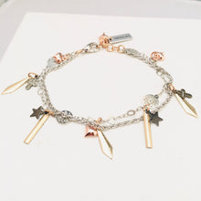Gold Spikes Bracelet with Black Star, Bronze Crosses and Rose Gold