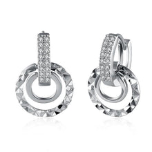 Crystal Hammered Design Circular Earrings Set in 18K White Gold