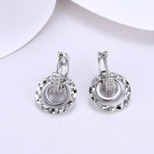Crystal Hammered Design Circular Earrings Set in 18K White Gold