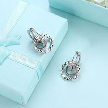 Crystal Hammered Design Circular Earrings Set in 18K White Gold