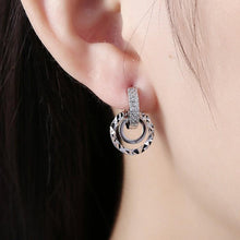Crystal Hammered Design Circular Earrings Set in 18K White Gold