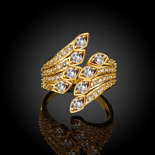 18K Gold Plated Coralie Feathered Ring made with  Crystals