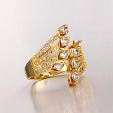 18K Gold Plated Coralie Feathered Ring made with  Crystals