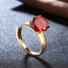 18K Gold over Stainless Steel Red 1.00 Ct  Crystal Ring