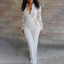 White Jumpsuit Lace Stitching V-neck