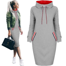 Sweatshirt dress Slim Long sleeve Turtleneck Drawstring Hoodies