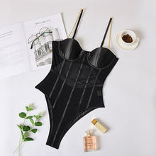 Metal Chain Straps Backless Bodysuit Mesh Transparent Bodysuit