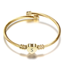 Gold Stainless Steel Heart Bracelet Bangle With Initial Alphabet Charms Bracelets For Women