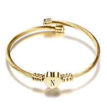Gold Stainless Steel Heart Bracelet Bangle With Initial Alphabet Charms Bracelets For Women