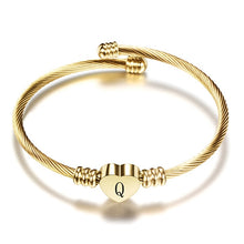 Gold Stainless Steel Heart Bracelet Bangle With Initial Alphabet Charms Bracelets For Women
