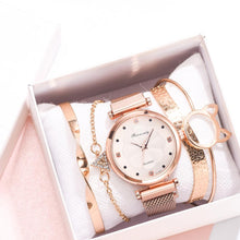 Luxury Women Watch Magnetic Buckle Flower Rhinestone Watch Ladies 5 pcs set