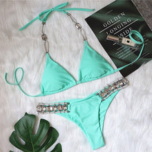 Sexy push up halter swimsuit female crystal swimwear women