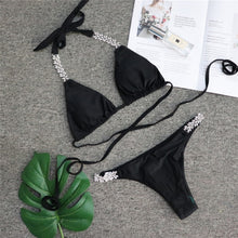 Sexy push up halter swimsuit female crystal swimwear women