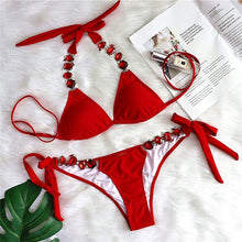 Sexy push up halter swimsuit female crystal swimwear women