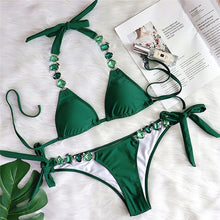 Sexy push up halter swimsuit female crystal swimwear women