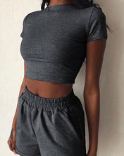 Women Set Summer O-Neck Casual Crop Top