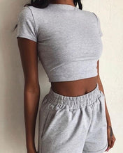 Women Set Summer O-Neck Casual Crop Top