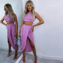 Crop Top Long Skirts Two Piece Set Sexy Split Skirts
