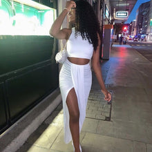 Crop Top Long Skirts Two Piece Set Sexy Split Skirts