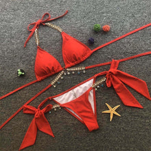 Sexy push up halter swimsuit female crystal swimwear women
