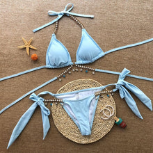 Sexy push up halter swimsuit female crystal swimwear women