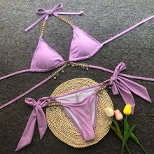 Sexy push up halter swimsuit female crystal swimwear women