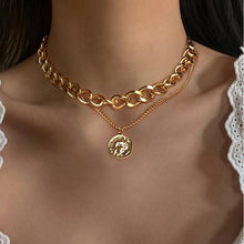 Vintage Carved Coin Thick Chain OT Buckle Necklace