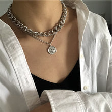 Vintage Carved Coin Thick Chain OT Buckle Necklace