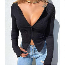 Crop Top Zipper Sexy Slim Female Shirt
