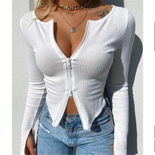 Crop Top Zipper Sexy Slim Female Shirt