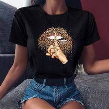 Leopard Lips Graphic T Shirt Women Tops Base O-neck